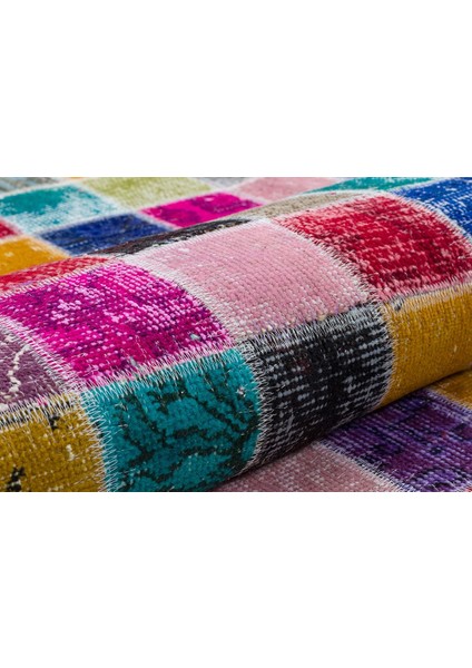 Modern El Dokuma Patchwork Halı Mozaik Detaylı Açık Mavi 4 m2 Ölçü;170 x 240