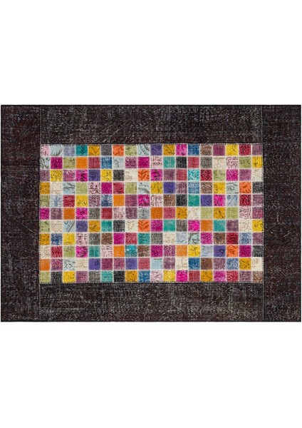 Modern El Dokuma Patchwork Halı Mozaik Detaylı Siyah 4 m2 Ölçü;170 x 240