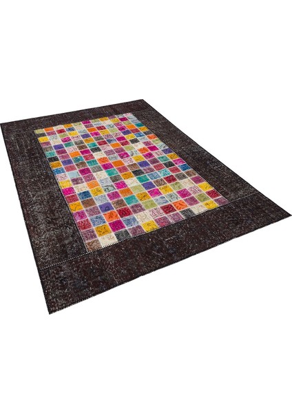 Modern El Dokuma Patchwork Halı Mozaik Detaylı Siyah 4 m2 Ölçü;170 x 240