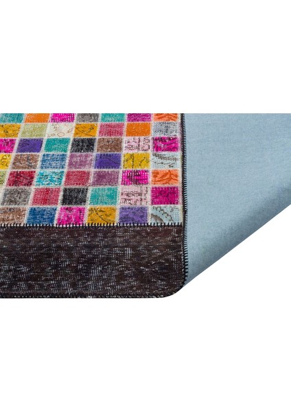 Modern El Dokuma Patchwork Halı Mozaik Detaylı Siyah 4 m2 Ölçü;170 x 240