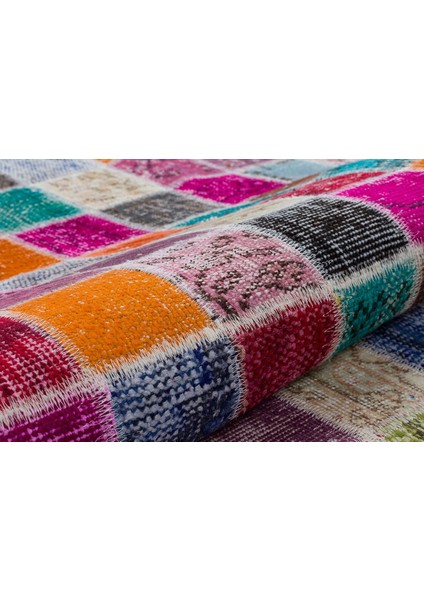 Modern El Dokuma Patchwork Halı Mozaik Detaylı Siyah 4 m2 Ölçü;170 x 240