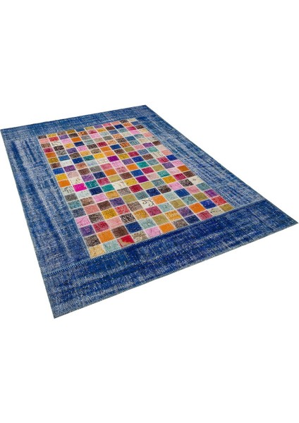 Modern El Dokuma Patchwork Halı Mozaik Detaylı Mavi 4 m2 Ölçü;170 x 240