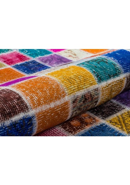 Modern El Dokuma Patchwork Halı Mozaik Detaylı Mavi 4 m2 Ölçü;170 x 240