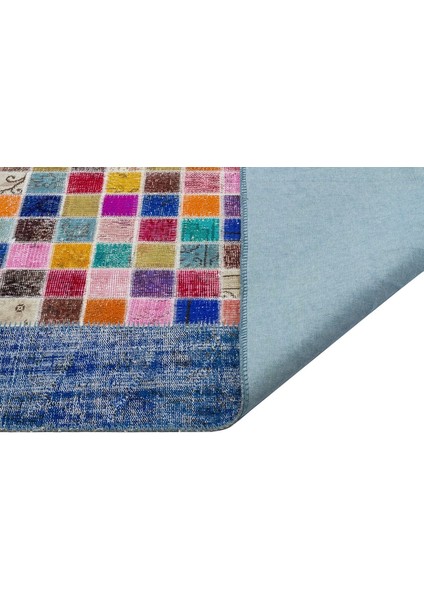 Modern El Dokuma Patchwork Halı Mozaik Detaylı Mavi 4 m2 Ölçü;170 x 240