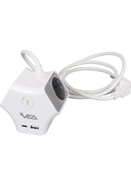 3lü Usb+ Type-C Girişli Anahtarlı 1.5 Metre Grup Priz VE-G903YC (4887)