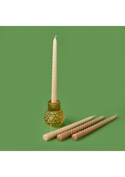 4'lü Burgulu Parlak Şamdan Mumu - Kahverengi / Bej - 25 cm