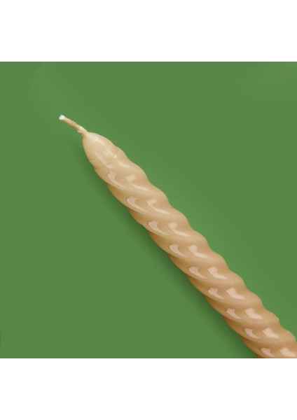 4'lü Burgulu Parlak Şamdan Mumu - Kahverengi / Bej - 25 cm