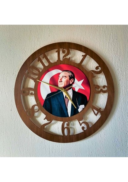 Bilge Duvar Saati, Atatürk Detaylı Dekoratif Ahşap Duvar Saati