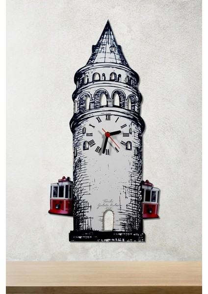Galata Kulesi Ahşap Dekoratif Duvar Saati