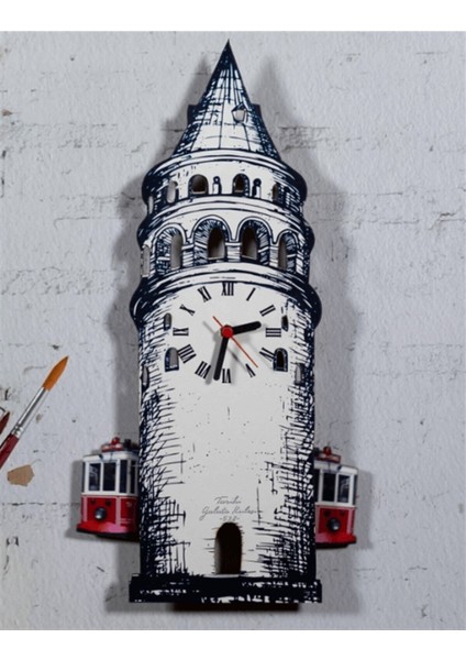 Galata Kulesi Ahşap Dekoratif Duvar Saati