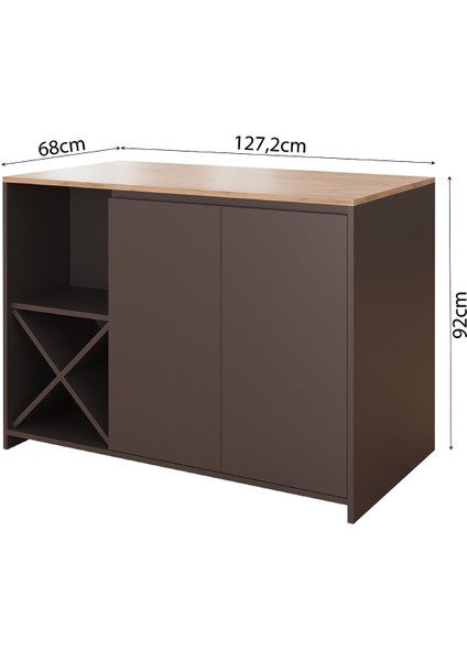 Vino L5120 Mutfak Adası 127 cm Sepet Ahşap Üst Antrasit Alt Şaraplık Oturmalı Depolamalı Çok Amaçlı Masa