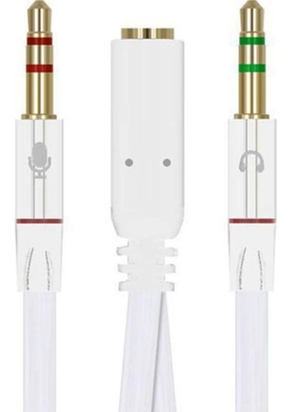 3.5mm Stereo Dişi x 2 Stereo Erkek Kulaklık Mikrofon Hoparlör Ayırıcı 20 cm Kablo
