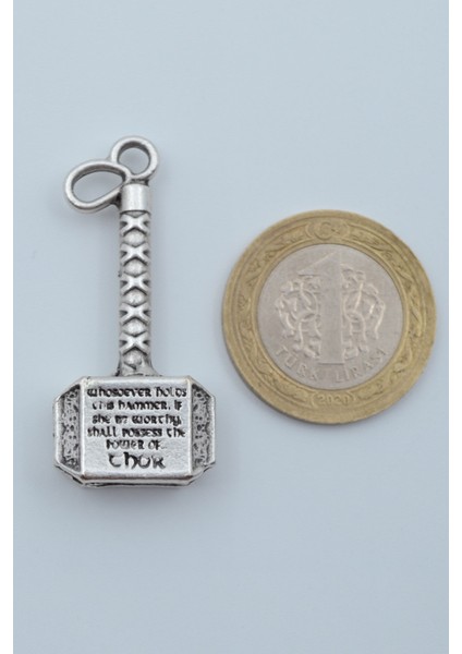 Thor Çekici Gümüş Kaplama Deri İp Kolye