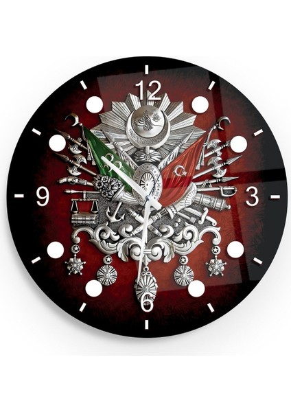 Osmanlı Arması Cam Saat - 40 cm