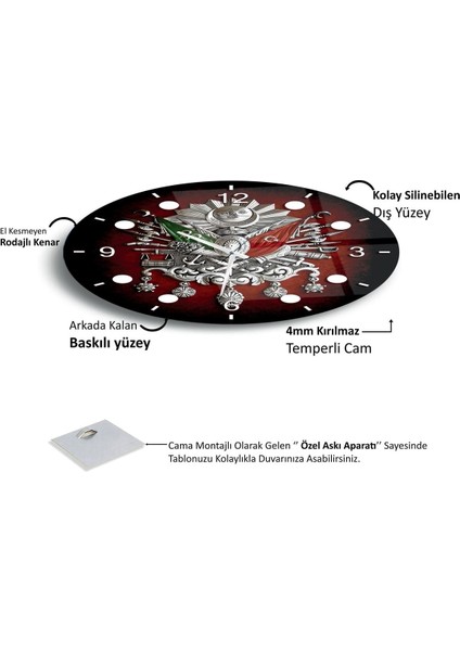 Osmanlı Arması Cam Saat - 40 cm fırsatları