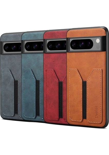 Google Pixel 8 Pro Elastik Kart Tutuculu Pu Deri Telefon Arka Kapağı (Yurt Dışından)