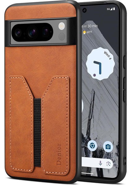 Google Pixel 8 Pro Elastik Kart Tutuculu Pu Deri Telefon Arka Kapağı (Yurt Dışından)