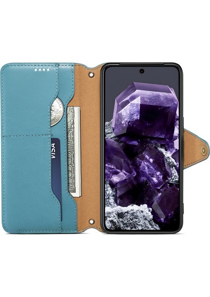 Google Pixel 8 Sığır Derisi Dokulu Deri Standlı Telefon Kapağı (Yurt Dışından)