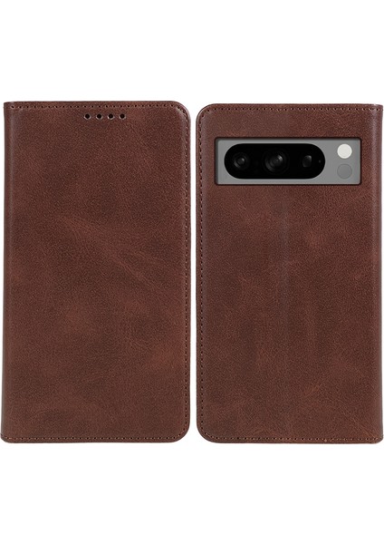 Google Pixel 8 Pro Kabuk Manyetik Buzağı Dokusu Telefon Cüzdan Kapağı Pu Deri Kılıf (Yurt Dışından)