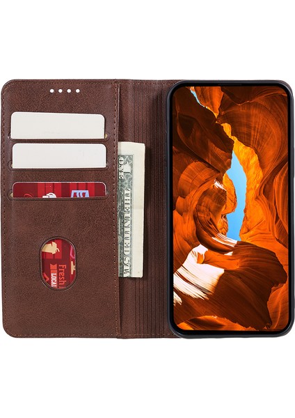 Google Pixel 8 Pro Kabuk Manyetik Buzağı Dokusu Telefon Cüzdan Kapağı Pu Deri Kılıf (Yurt Dışından)