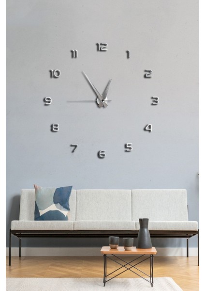 Gümüş Latin Rakamlı Dekoratif Modern Ahşap ve Ayna Pleksi Duvar Saati