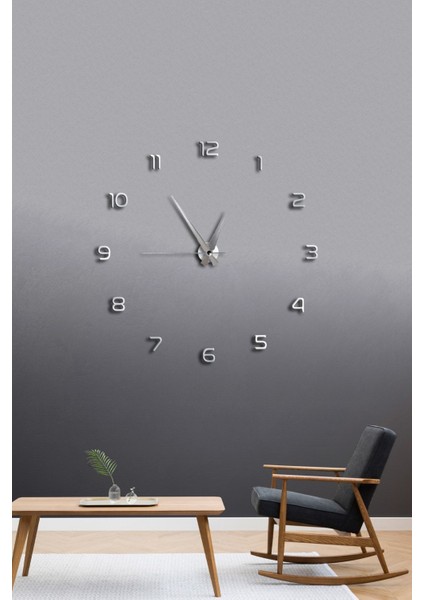 Gümüş Latin Rakamlı Dekoratif Modern Ahşap ve Ayna Pleksi Duvar Saati fiyatları