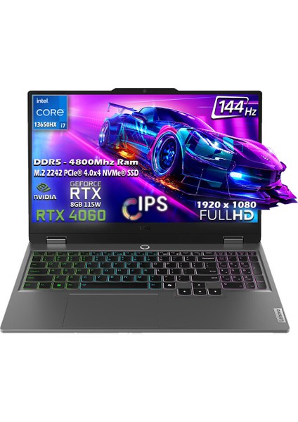 Loq 15IRX9 Intel Core I7 13650HX 32GB 1tb SSD Rtx 4060 (115W) 15.6" 100% Srgb 144Hz Fhd IPS Panel Freedos Taşınabilir Bilgisayar 83DV011GTR P7