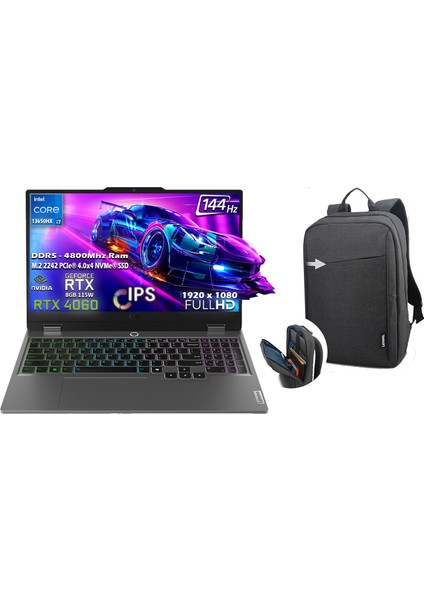 Loq 15IRX9 Intel Core I7 13650HX 20GB 1tb SSD Rtx 4060 (115W) 15.6" 100% Srgb 144Hz Fhd IPS Panel Windows 11 Pro Taşınabilir Bilgisayar 83DV011GTR P42 + B210 Siyah Çanta Hediyeli