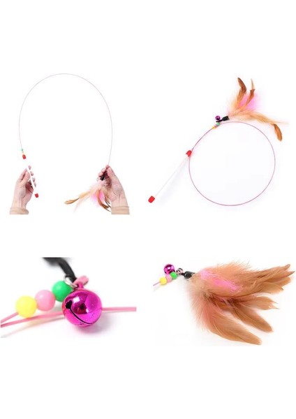 2 Adet Kedi Oyun Oltası 90 cm Renkli Tüylü Kedi Oyuncağı