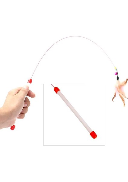 2 Adet Kedi Oyun Oltası 90 cm Renkli Tüylü Kedi Oyuncağı