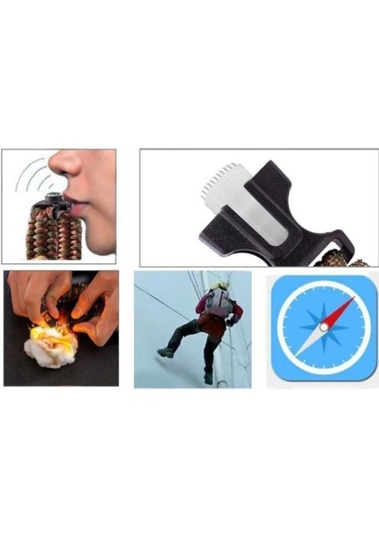 2 Adet Survival Pusulalı Hayatta Kalma Bilekliği Kamp Bileklik Düdük Outdoor Aksesuar Askeri Kit