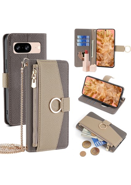 Google Pixel 8 Pu Deri+Tpu Aynalı Çapraz Telefon Kılıfı (Yurt Dışından)