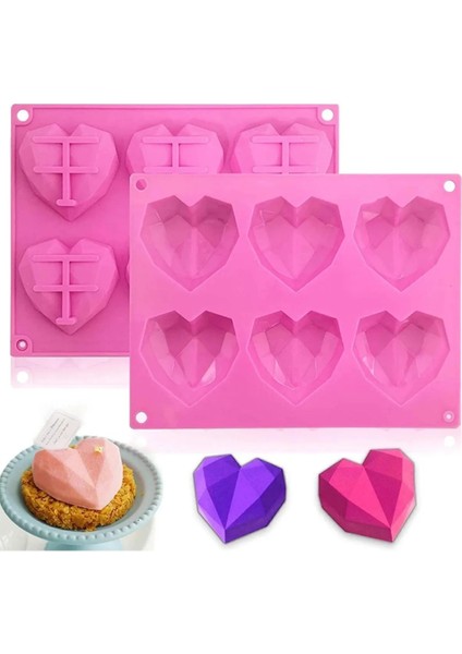 Silikon Elmas Kalp Çikolata Kalıbı Mum ve Sabun Kalıbı Buz Kokulu Taş Kalıbı 6lı Silikon Kalıp
