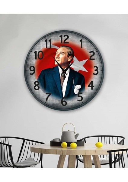 Bilge Tasarım Retro Atatürk Temalı Duvar Saati 35 x 35 cm