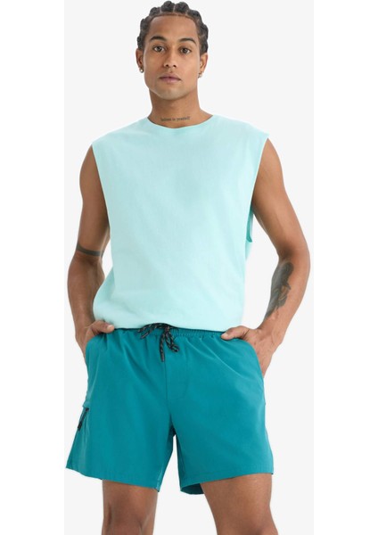 fit Baskılı Esnek Dokulu Kısa Boy Sporcu Deniz ŞORTU C5138AX25HS