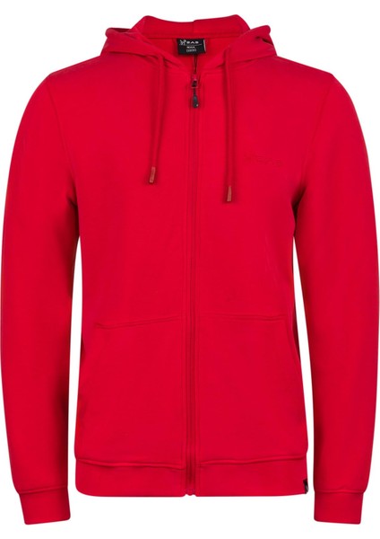 Orgeen Kapşonlu Tam Fermuarlı Sweatshirt Kırmızı