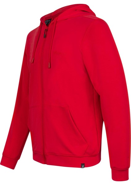 Orgeen Kapşonlu Tam Fermuarlı Sweatshirt Kırmızı
