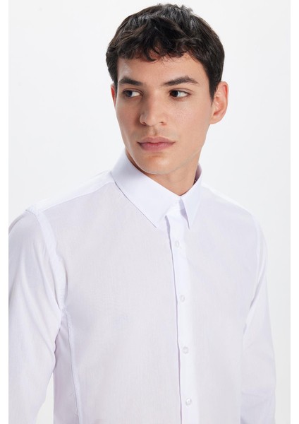 Slim Fit Arkadan Pensli Önden Kulplu Düz Trend Beyaz Erkek Gömlek fiyatları