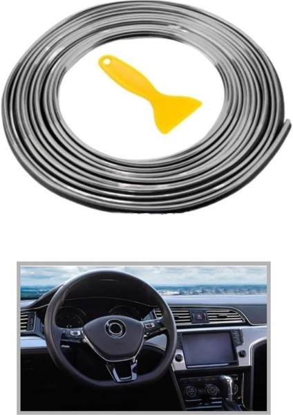 Gümüş Renk 5 Metre Araba Oto Dekorasyon Şeridi Kauçuk Kolay Kurulum Şerit Bant