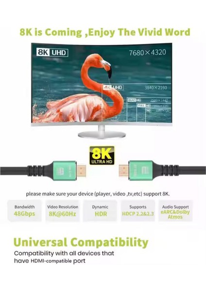 FXN-H3M Yüksek Hızlı Pvc 4K 8k HDMI 2.1 120Hz Tv Hdtv Uyumlu HDMI Kablo-3m fiyatları