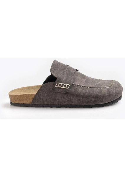 Kapalı Gri Terlik Erkek Dikiş Detaylı Yuvarlak Burunlu Konforlu Tasarım