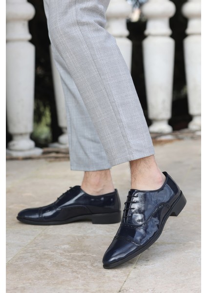 Erkek Lacivert Rugan Klasik Damatlık ve Günlük Ayakkabı 573-2