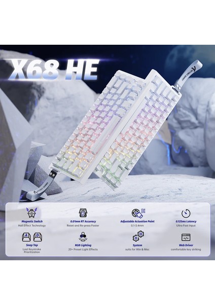 Attack Shark X68HE Rapid Trigger 0.125MS Manyatik Switch Rgb App Uygulamalı Gaming Oyuncu Klavye