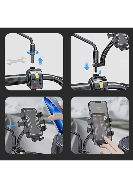 Motorsiklet Için Ayna Bağlantılı Cep Telefonu Tutucu Darbe Emici Sarsıntı Önleyici Tutucu