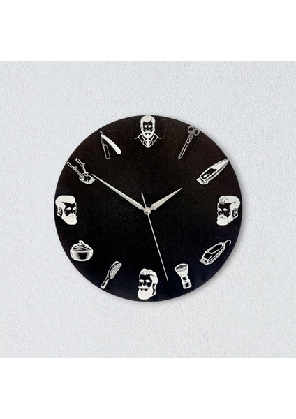 Dekoratif Siyah Berber Kuaför Malzemeleri Duvar Saati modelleri