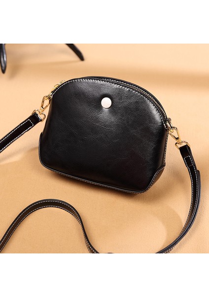 Retro Minimalist Texture Small Shell Bag Large Capa Oil Wax Deri Kadınların Çantası Texture Single Shoulder Crossbody (Yurt Dışından)