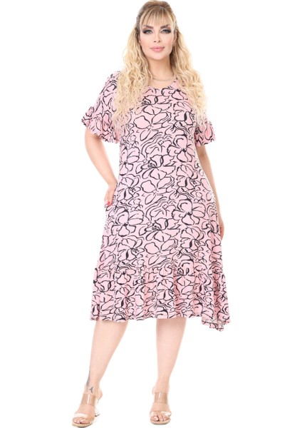Butik Kadın Büyük Beden Inci Pembesi Çiçek Desen Cepli Elbise fırsatları