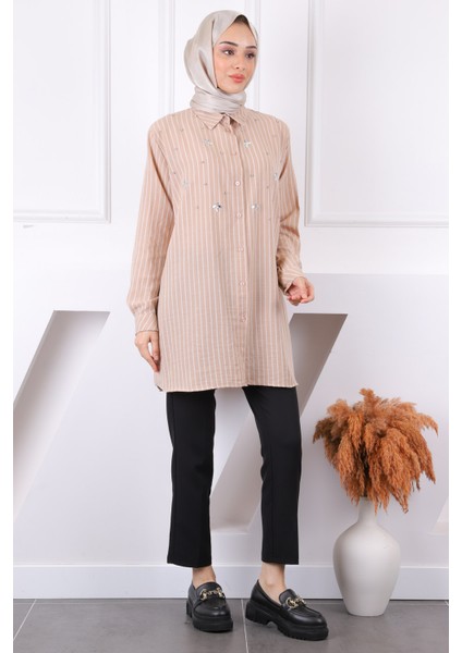 Vizon Önü Taşlı Çizgili Tunik modelleri
