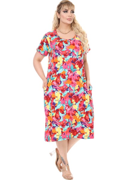 Butik Sarı Gül Desen Kuplu Cepli Kısa Kol Kadın Midi Elbise fiyatları