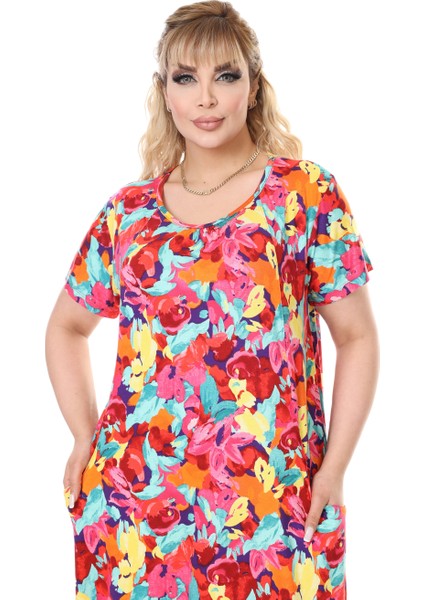Butik Sarı Gül Desen Kuplu Cepli Kısa Kol Kadın Midi Elbise indirimleri